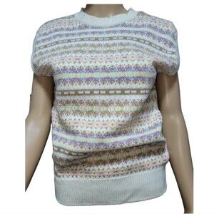 Rosslee Womens Vintage Sweater Vest Cotton Shirt Top Knitted Cozy Cream Size S